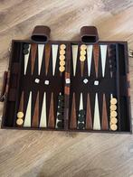 Backgammon spel in lederen koffer, Een of twee spelers, Ophalen of Verzenden, Gebruikt, Reisspel