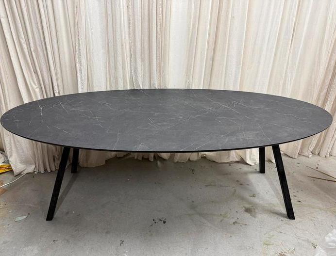 Zwarte marmer look ovale melamine eettafel 220 x 110 cm, Huis en Inrichting, Tafels | Eettafels, Nieuw, 100 tot 150 cm, 200 cm of meer