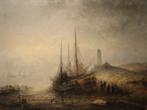 Impressionistische kust met schepen, Antiek en Kunst, Kunst | Schilderijen | Klassiek, Verzenden