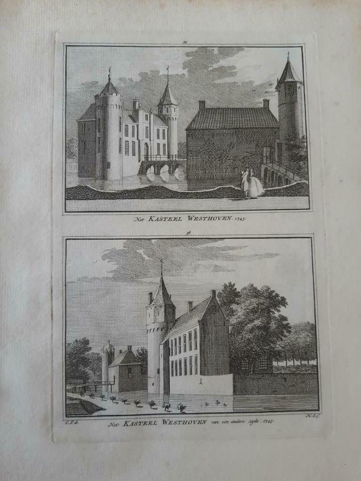 35-36*/ Kasteel Westhoven bij Domburg in Zeeland, Antiek en Kunst, Kunst | Etsen en Gravures, Ophalen of Verzenden
