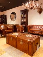 Vintage Koffer Chesterfield leer cognac salon tafel bank, Nieuw, Ophalen of Verzenden