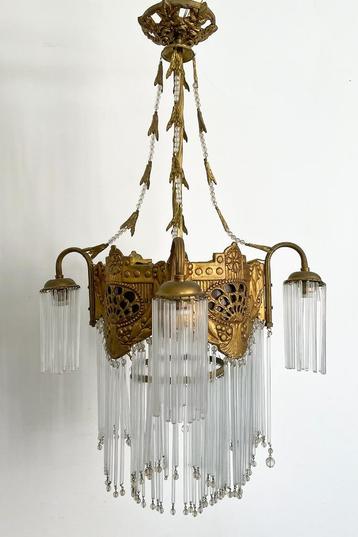 Vintage kroonluchter, hanglamp glas, glazen staafjes beschikbaar voor biedingen