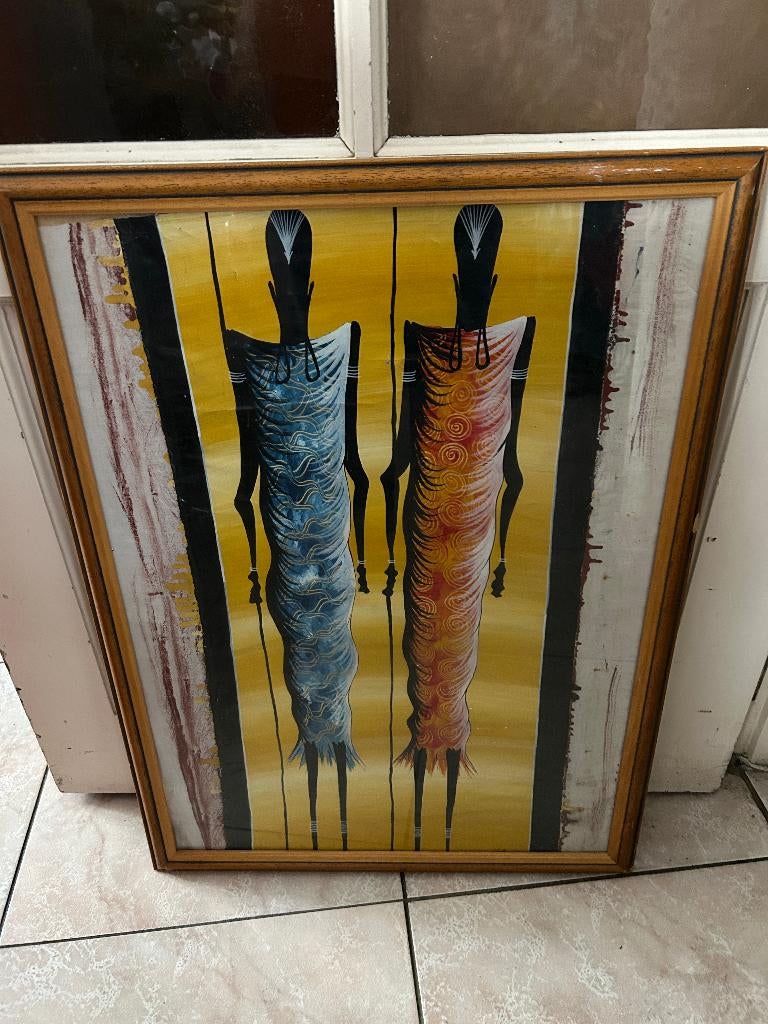 afrikaanse maasai op zijde gedrukt in lijst 55x70 met glas, Ophalen