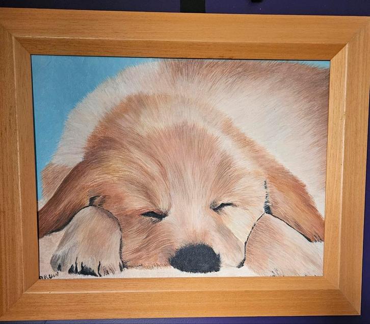 Origineel Schilderij van golden retriever ❤️, Antiek en Kunst, Kunst | Schilderijen | Klassiek, Ophalen of Verzenden