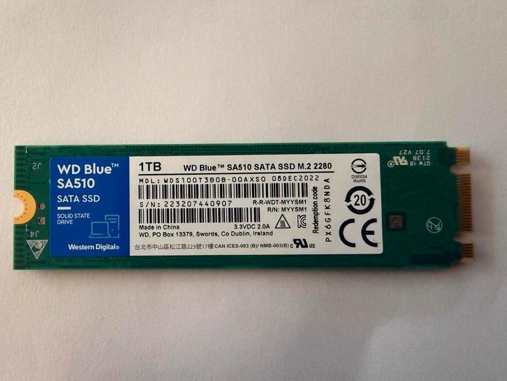 WD Blue SA510 SATA SSD M.2 2280 – 1TB, Computers en Software, Harde schijven, Zo goed als nieuw, Laptop, Ophalen of Verzenden
