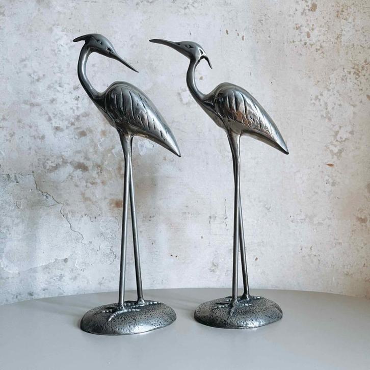 Zilveren kraanvogelbeelden – Midcentury elegantie | Vintage, Antiek en Kunst, Kunst | Beelden en Houtsnijwerken, Ophalen of Verzenden