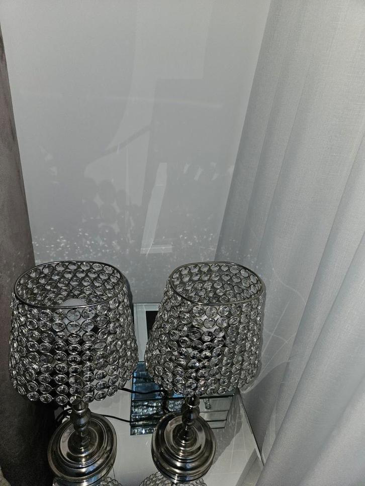 Set van 2 Stijlvolle Tafellampen, Huis en Inrichting, Lampen | Vloerlampen, Zo goed als nieuw, Minder dan 100 cm, Glas, Metaal