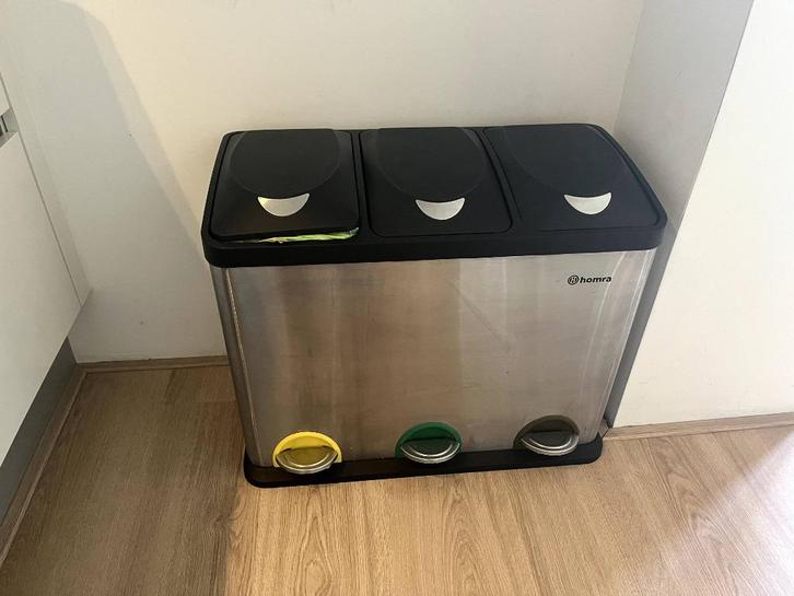 Roestvrijstalen Prullenbak van merk Homra met 3x 15L vakken, Huis en Inrichting, Woonaccessoires | Prullenbakken, Zo goed als nieuw