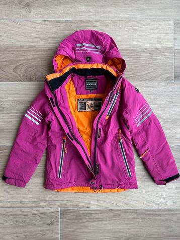 Vrolijke winterjas/ski jas merk IcePeak roze/oranje maat 140