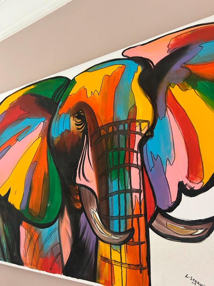 Abstract Schilderij: Kleurrijke Olifant uit Zuid-Afrika, Antiek en Kunst, Kunst | Schilderijen | Abstract, Ophalen