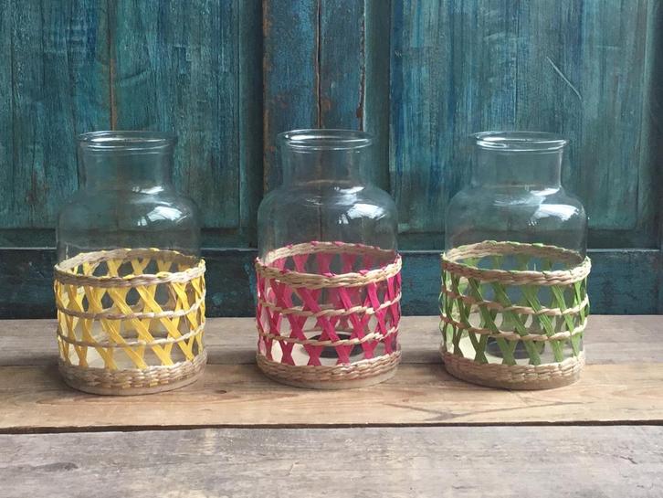 Windlicht glas gekleurd set van 3 stuks, Huis en Inrichting, Woonaccessoires | Kandelaars en Kaarsen, Nieuw, Minder dan 25 cm