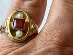 Art Deco gouden ring Robijn en Zaadparels, Verzenden, Zo goed als nieuw, 17 tot 18, Met edelsteen