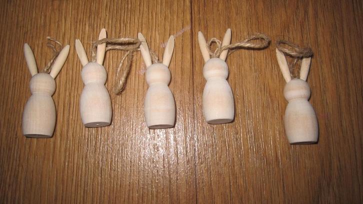 6 houten peg doll haasjes/paashaasjes * Nieuw *., Hobby en Vrije tijd, Knutselen, Nieuw, Materiaal, Ophalen of Verzenden