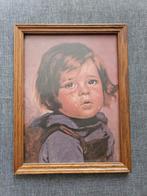 Vintage Print van Huilend Meisje in Houten Lijst, Ophalen, Minder dan 50 cm, Gebruikt, Print