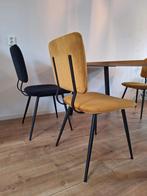 4 velvet stoelen + 1 bijpassende poef, Ophalen, Zwart, Zo goed als nieuw, Vier