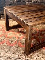 Vintage seventies bijzettafel salontafel donker hout latten, Ophalen, Minder dan 45 cm, Gebruikt, Vierkant
