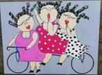 DIKKE DAMES OP DE FIETS. ACRYL ~ doek., Ophalen, Zo goed als nieuw