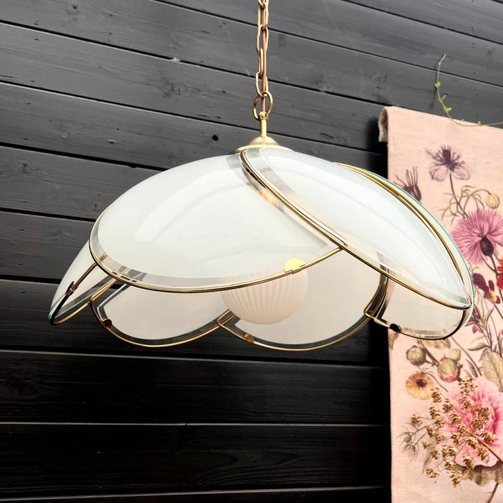 Vintage Hollywood regency lamp, Huis en Inrichting, Lampen | Hanglampen, Zo goed als nieuw, Minder dan 50 cm, Glas, Metaal, Ophalen