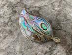 Vintage bladbroche abalone schelp alpaca Mexico, Ophalen of Verzenden, Zo goed als nieuw, Overige materialen, Overige merken