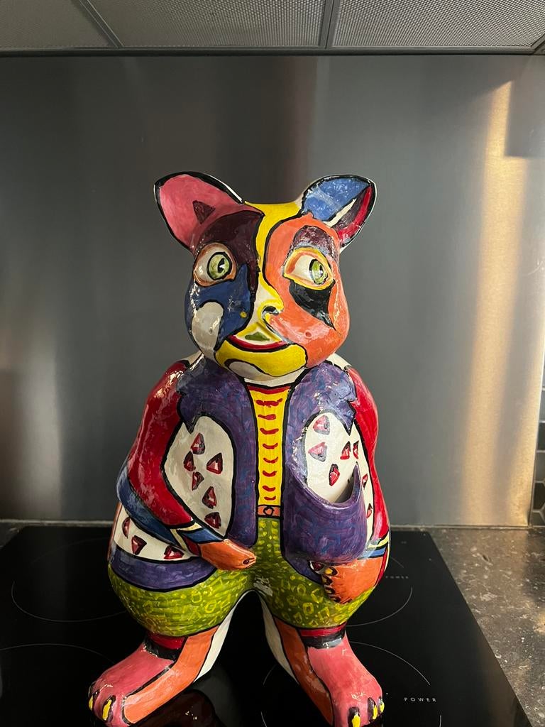 Keramieke poes met 2 verschillende kanten, Antiek en Kunst, Ophalen of Verzenden