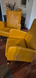 Vintage Gele Fauteuils - Set van 2, Gebruikt, Minder dan 75 cm, Vintage, Leer
