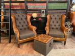 NIEUW Chesterfield oor fauteuil stof Harris Tweed stof leer, Huis en Inrichting, Fauteuils, Ophalen of Verzenden, Nieuw, 75 tot 100 cm