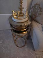 Set van 3 gouden nesttafels met spiegelblad, Minder dan 45 cm, Minder dan 55 cm, Metaal of Aluminium, Rond