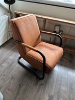 Cognac industriële fauteuil - nette staat, gat onderkant, Huis en Inrichting, 75 tot 100 cm, Ophalen of Verzenden, Zo goed als nieuw