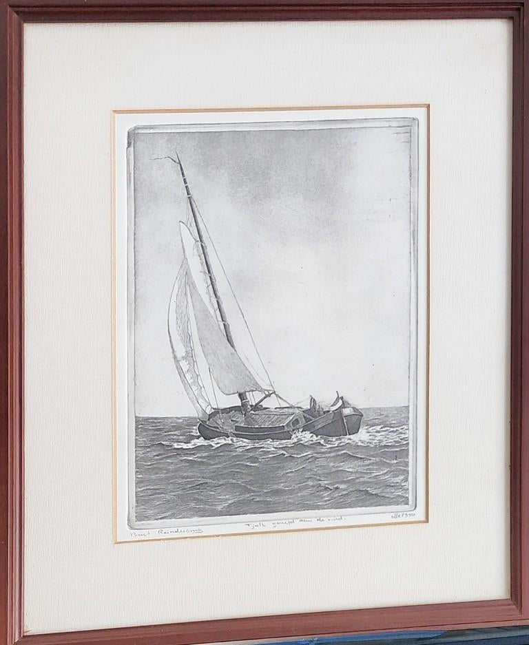 Ets “Tjalk gereefd aan de wind” door Bart Reindersma, Antiek en Kunst, Kunst | Etsen en Gravures, Ophalen of Verzenden