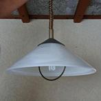 Hanglamp koper/messing uittrekbaar glazen kap matglas, Ophalen, Gebruikt, Minder dan 50 cm