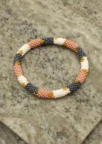 Glaskralen armband - zilver, wit en bruin - RB135, Overige materialen, Verzenden, Nieuw, Nepalhandwerk.nl