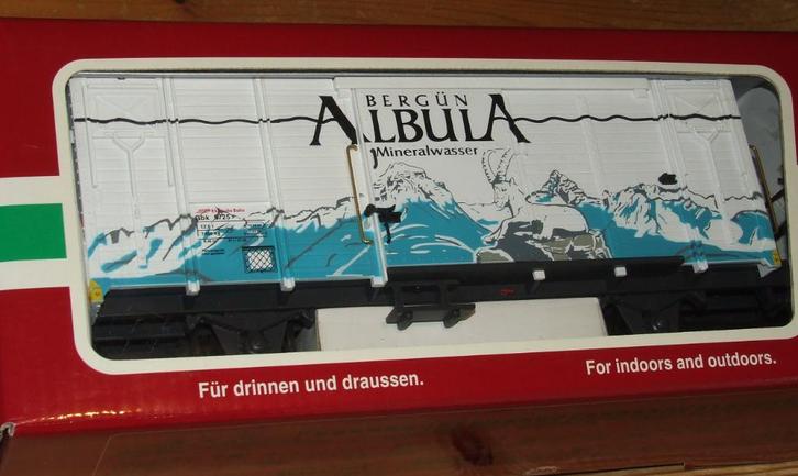 LGB 44810 RhB wagon Albula mineralwasser nieuwstaat, Hobby en Vrije tijd, Modeltreinen | Overige schalen, Nieuw, Wagon, Gelijkstroom