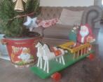 Oude houten speelgoed paarden kar met kerstman, Diversen, Kerst, Ophalen of Verzenden