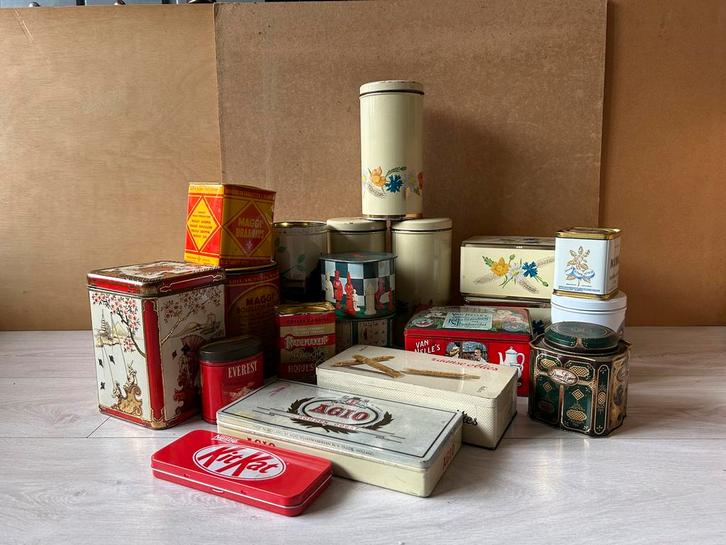 20 verschillende reclame blikken vintage, Verzamelen, Blikken, Gebruikt, Overige, Overige merken, Ophalen