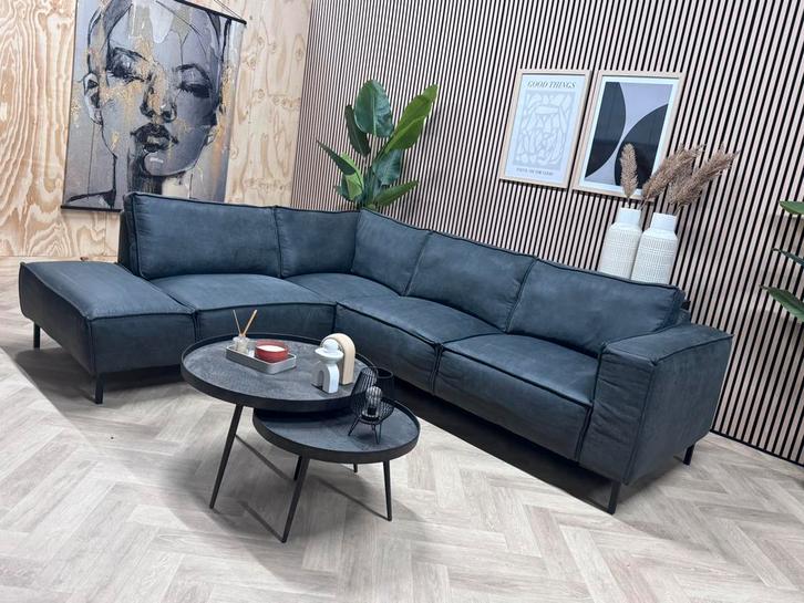 ZGAN Industriële Microleer Hoekbank - Antraciet - 280 x 230, Huis en Inrichting, Banken | Bankstellen, Zo goed als nieuw, Hoekbank