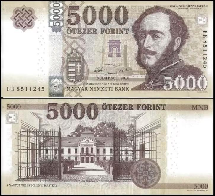 Hongarije 5000 Forint 2016 Unc, Postzegels en Munten, Bankbiljetten | Europa | Niet-Eurobiljetten, Los biljet, Hongarije, Verzenden