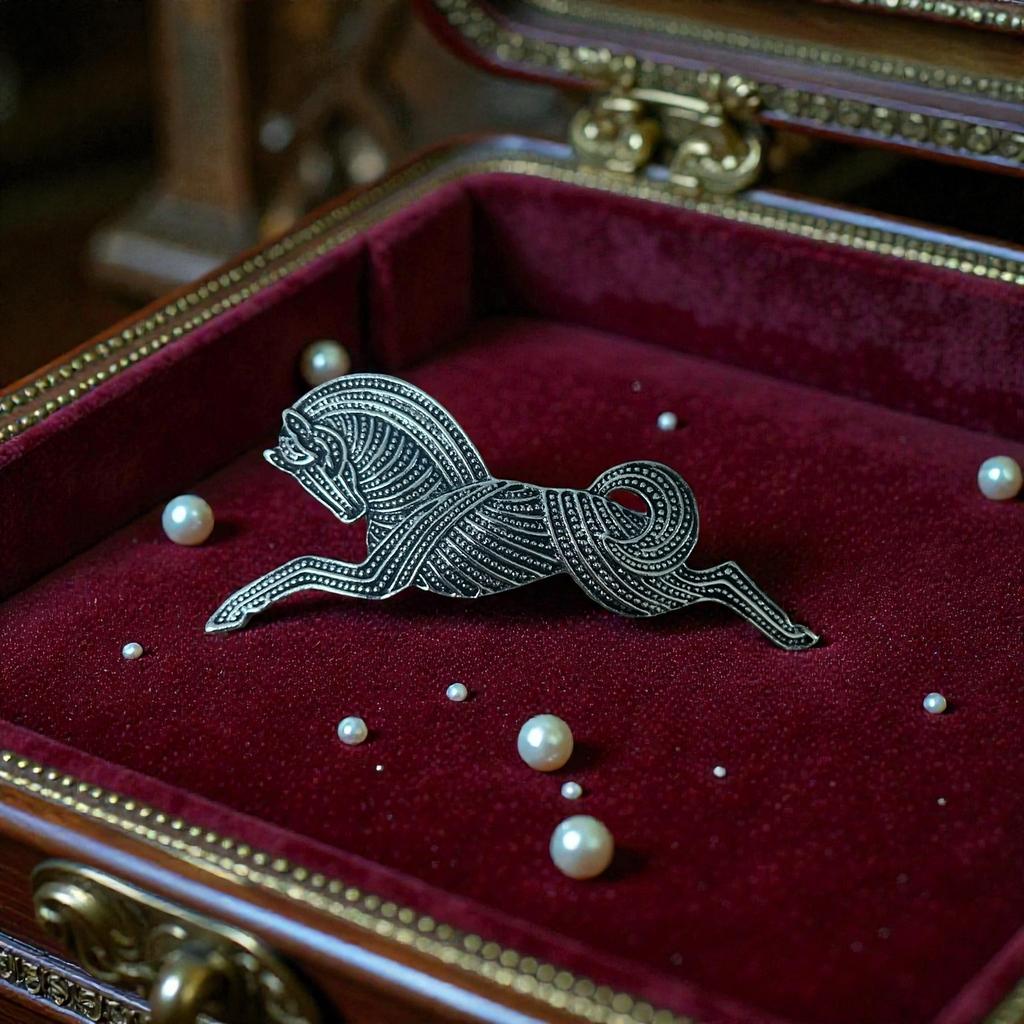 Vintage paarden broche zilverkleurig, Sieraden, Tassen en Uiterlijk, Broches, Ophalen of Verzenden, Zo goed als nieuw, Zilver