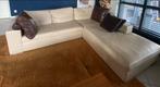 Witte leren hoekbank met chaise longue - 240x220, Ophalen, Gebruikt, Hoekbank, Leer
