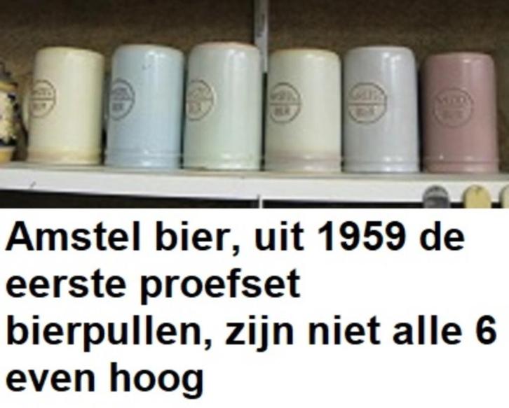 AMSTEL BIER, set van 6 stuks stenen pullen, proefset 1959, Verzamelen, Biermerken, Zo goed als nieuw, Pul(len), Amstel, Ophalen of Verzenden