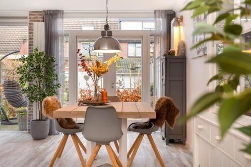 Superleuke vierkante eetkamertafel van greywash steigerhout, Huis en Inrichting, Tafels | Eettafels, Zo goed als nieuw, 100 tot 150 cm