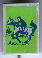 Ruiter te paard blauw/groen aluminium speldje ( H_112 ), Verzamelen, Speldjes, Pins en Buttons, Dier of Natuur, Speldje of Pin