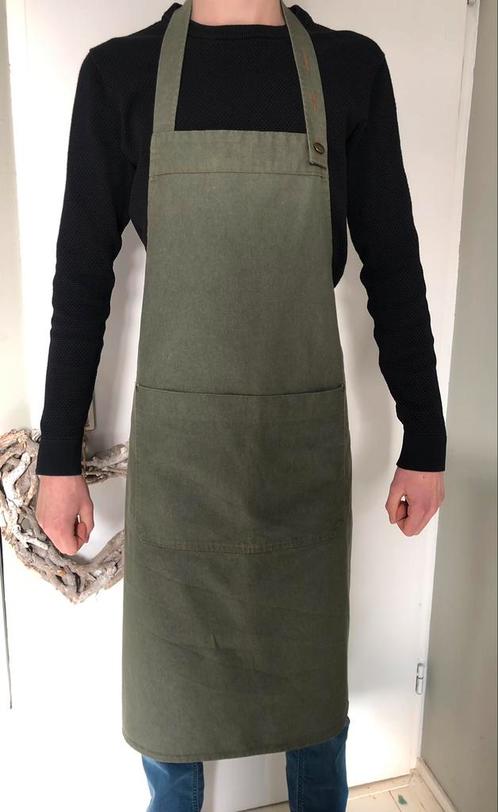 Schriks | Denim groen Halter(kok)schort, Huis en Inrichting, Keuken | Textiel, Zo goed als nieuw, Schort, Ophalen of Verzenden