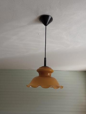 Wonen: glazen, bruine hanglamp   beschikbaar voor biedingen