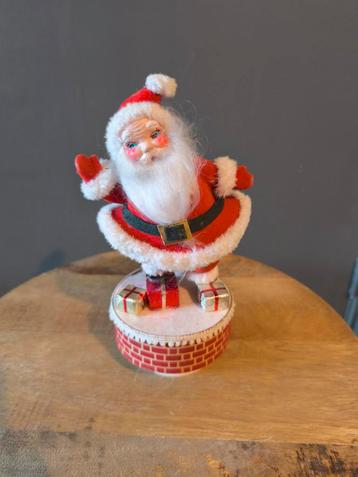 Vintage flocked Kerstman Muziekdoos kerst kerstdecoratie  beschikbaar voor biedingen