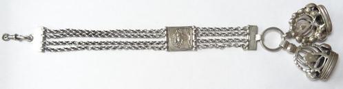 Hollands antiek zilveren horlogeketting met signetten, 175,0, Antiek en Kunst, Antiek | Goud en Zilver, Zilver, Verzenden