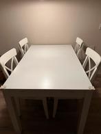 IKEA Eettafel wit, 140/180/240x90 met stoelen, Ophalen, Kunststof, Gebruikt, 100 tot 150 cm