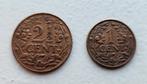 2 1/2 en 1 cent Curaçao 1944, Postzegels en Munten, Munten | Nederland, Ophalen of Verzenden, Koningin Wilhelmina