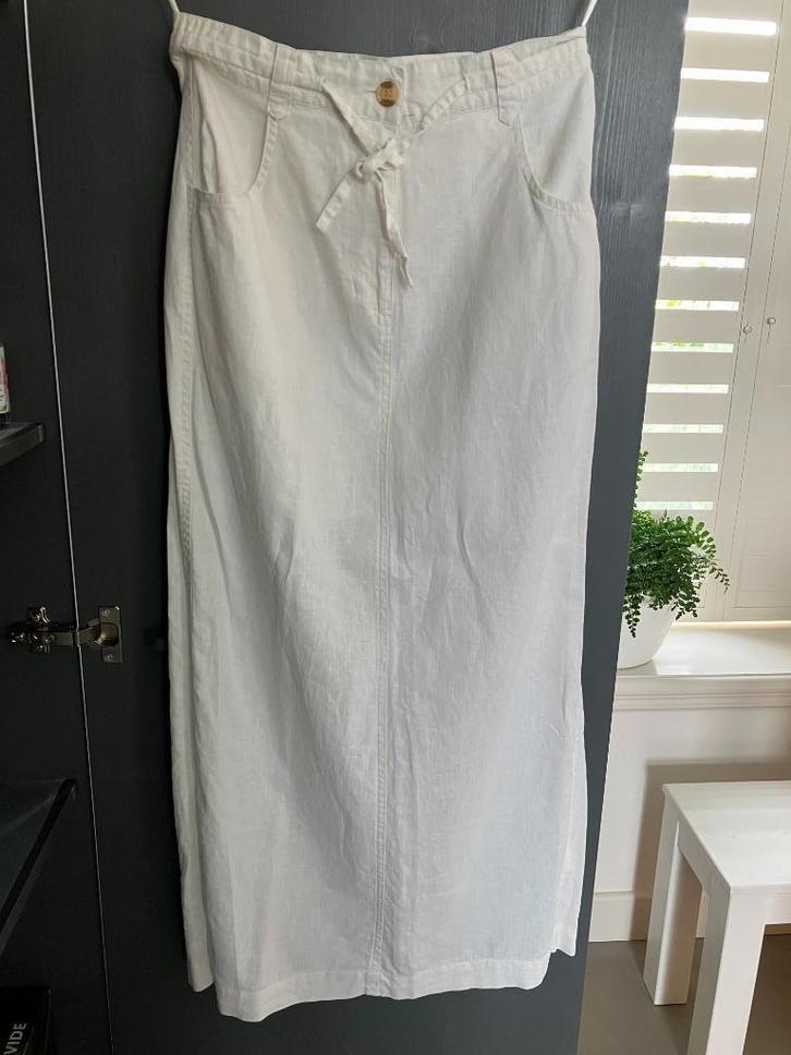 Linnen rok, Kleding | Dames, Rokken, Zo goed als nieuw, Maat 38/40 (M), Wit, Onder de knie, Ophalen