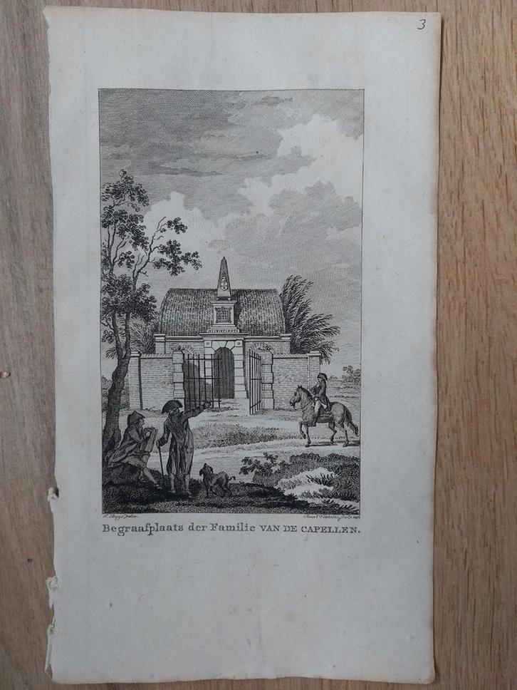 3 / Begraafplaats der familie van de Capellen - gravure 1791, Antiek en Kunst, Kunst | Etsen en Gravures, Ophalen of Verzenden