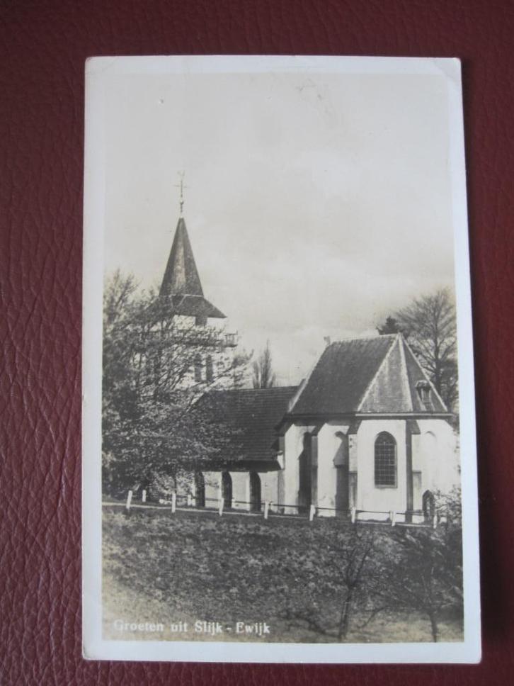 Oude ansichtkaart: Dorpstraat Slijk - Ewijk het witte kerkje, Verzamelen, Ansichtkaarten | Nederland, Gelopen, Gelderland, 1940 tot 1960